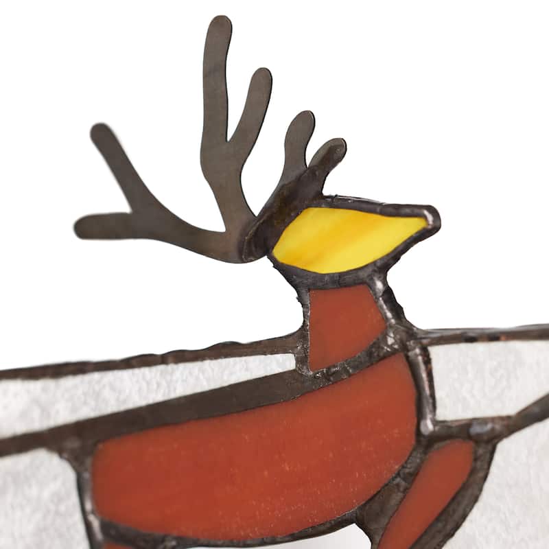 River of Goods 18-Inch Santa and Reindeer Christmas Stained Glass Window Panel - 18" x 0.25" x 4.5"