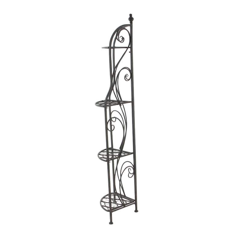 Black Metal Indoor Outdoor Arched Tall Folding Corner 4 Shelf Scroll Bakers Rack