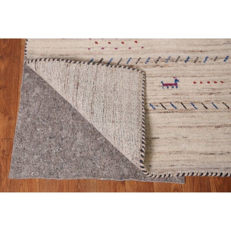 Tribal Gabbeh Indian Area Rug Hand-Knotted Oriental Beige Wool Carpet - 8'2" x 9'9"