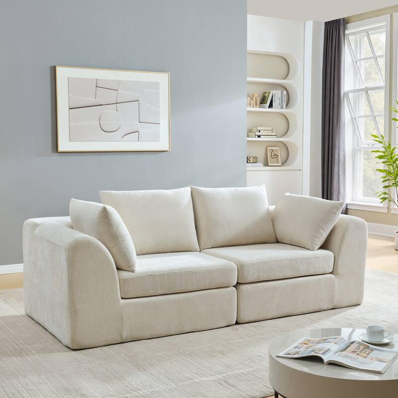 86.6 inch 2 Seater Sofa Cloud Couch Two Layers Deep Seat Chenille Boneless Couch with Armrest Pillow Couches