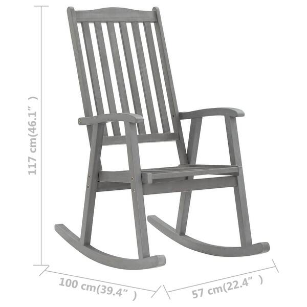 dimension image slide 1 of 2, vidaXL Rocking Chair with Cushions Gray Solid Acacia Wood
