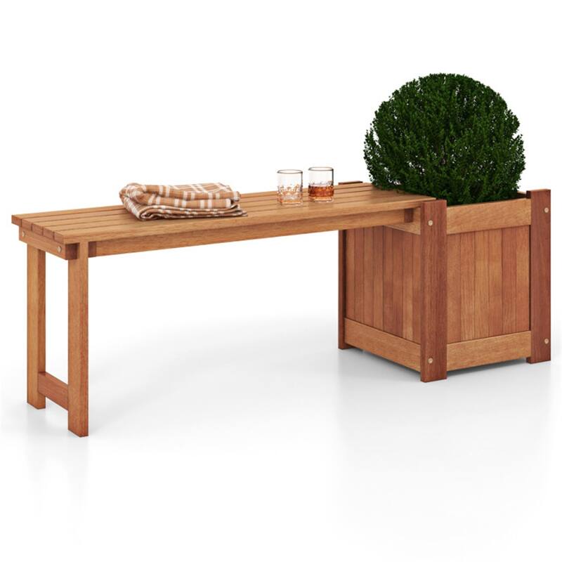 2 in 1 Solid Wood Garden Bench with Planter Box Outdoor Seating for Patio Yard and Deck - 54" L x 16" W x 18" H