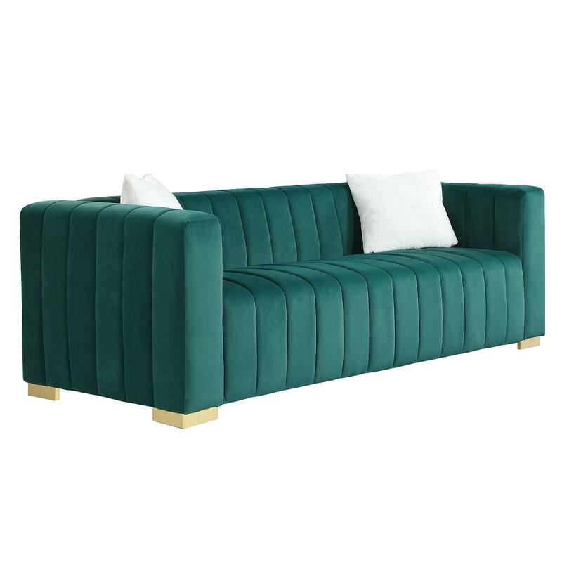 Chesterfield 87.01" Velvet Channel Tufted 3-seater Sofa with Pillows for Living Room