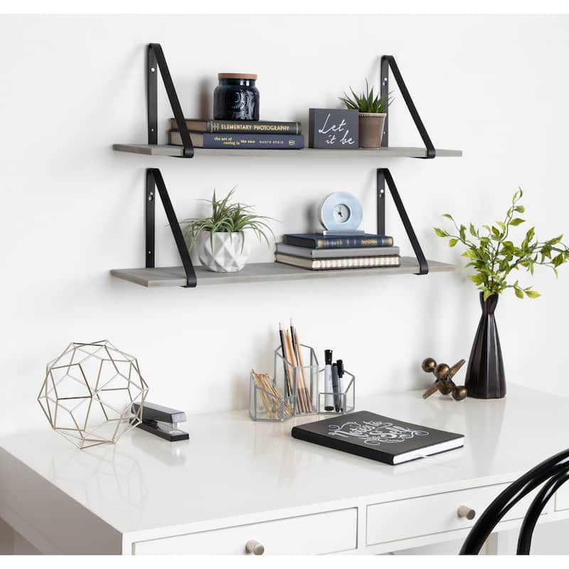 Kate and Laurel Soloman Wood 2 Piece Shelves with Metal Brackets