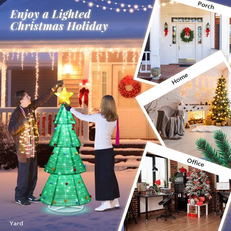 6ft Pre-Lit Pop-Up Christmas Tree with 200 LED Lights - Green