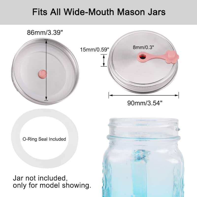 Home 2pcs Wide Mouth Jar Lids w Straw Hole for Mason Bottle Jar Caps