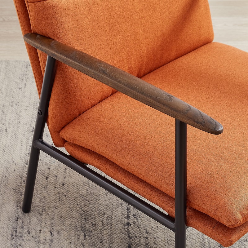 Minimalism Accent Side Chair with Metal Frame and Wooden Armrest