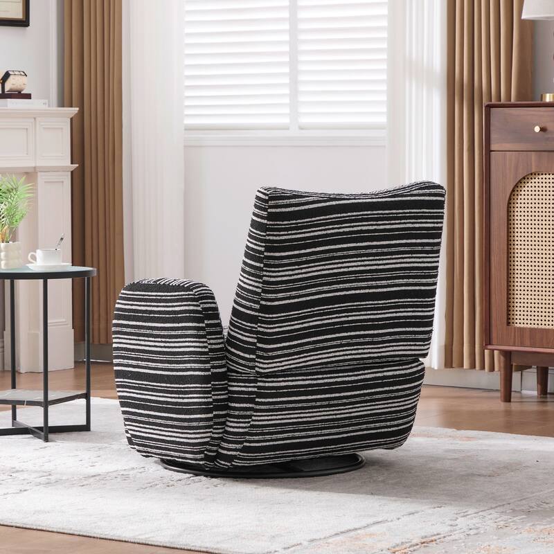 Modern Style 360° Swivel Leisure Chair Fabric Striped Armrest Swivel Chair and metal bracket, suitable for living room, balcony