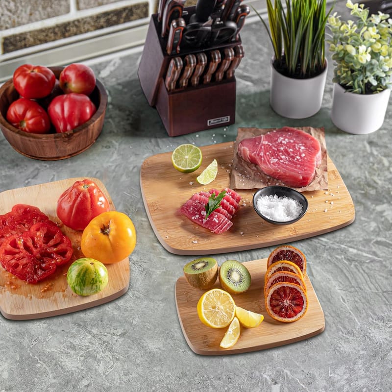 Bamboo Cutting Board Set - 3 Piece Reversible Wood Cutting Boards for Kitchen, Meal Prep & Serving, Chopping Meat, Vegetables