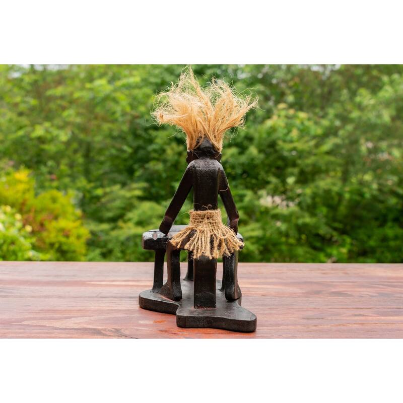 Handmade Wooden Primitive Tribal Funny Statue Playing Piano Sculpture Tiki Bar Handcrafted Unique Gift Art Decorative Home De