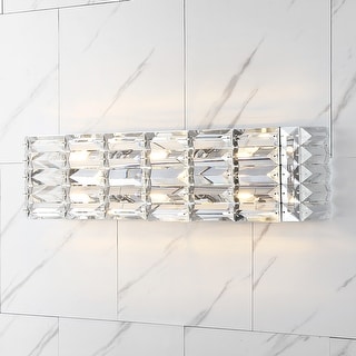 Maeve Crystal Rectangle 3-Light Iron/Crystal Glam Modern LED Vanity Light, by JONATHAN Y