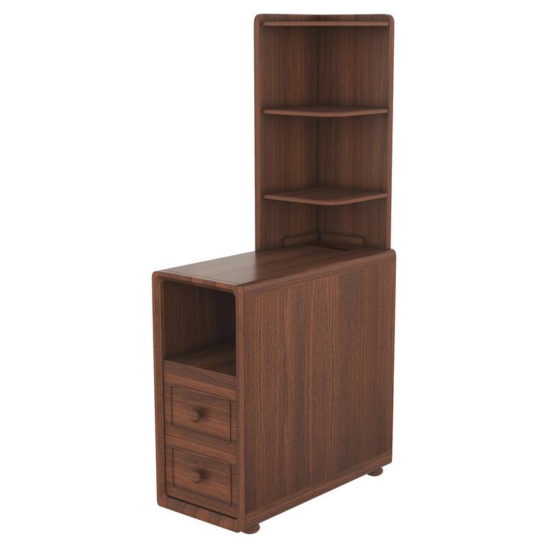 Roomfitters 47" Tall End Table, Corner Shelf Nightstand with Wooden Legs for Bedroom, Walnut
