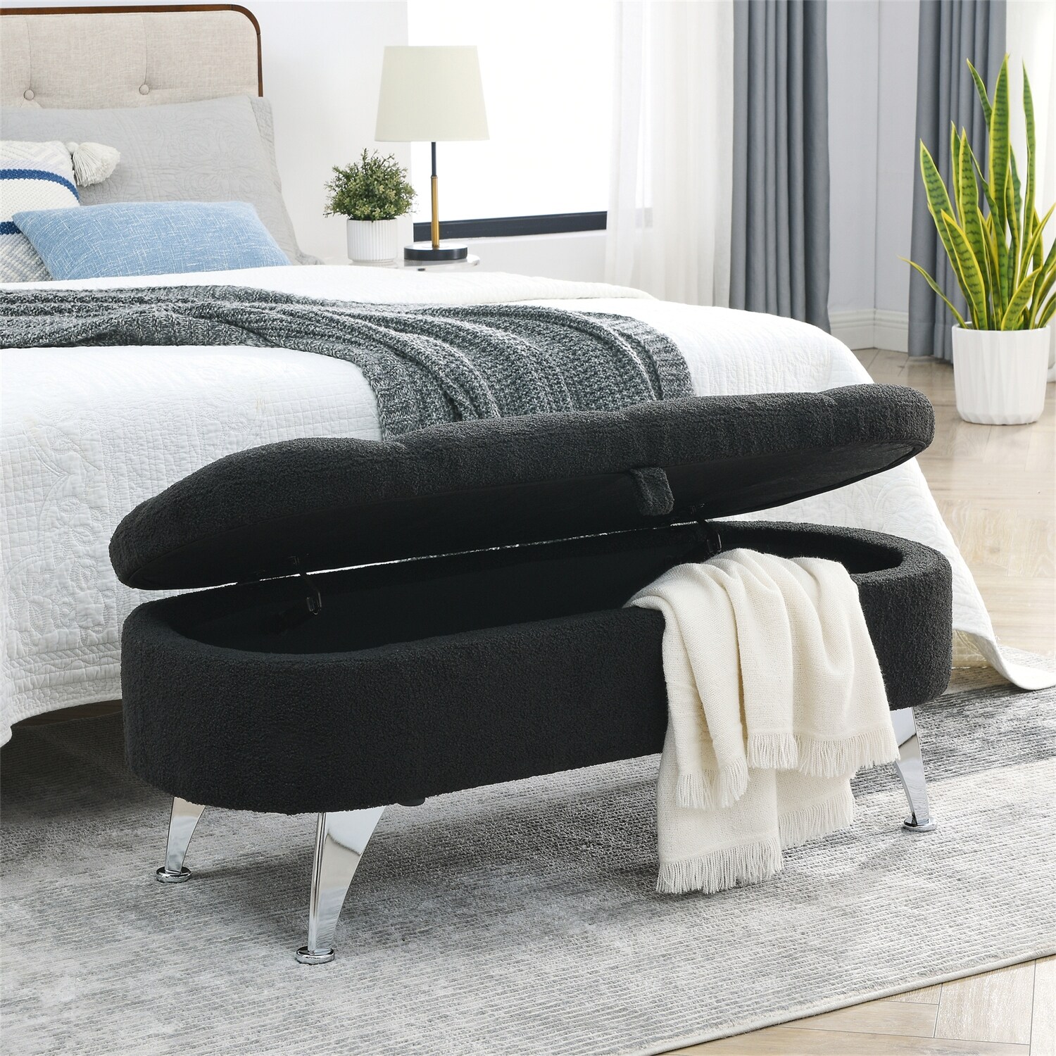 Silver end of bed bench store