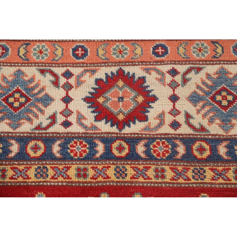 Red Kazak Area Rug Handmade Geometric Wool Carpet - 7'2"x 10'0"