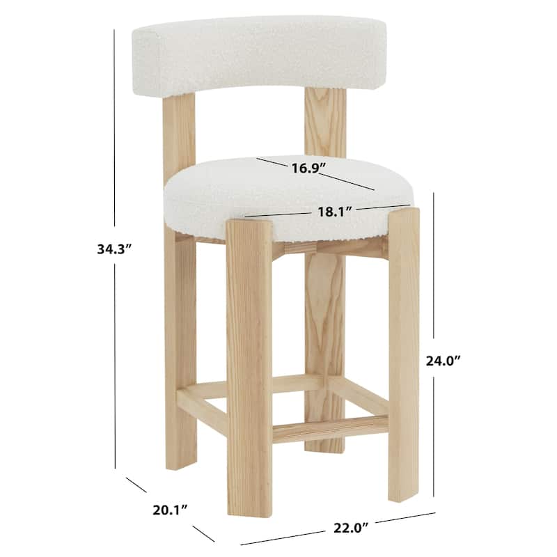 SAFAVIEH Couture Saralisa Boucle And Wood 24-inch Counter Stool - 22"W x 20"D x 34"H