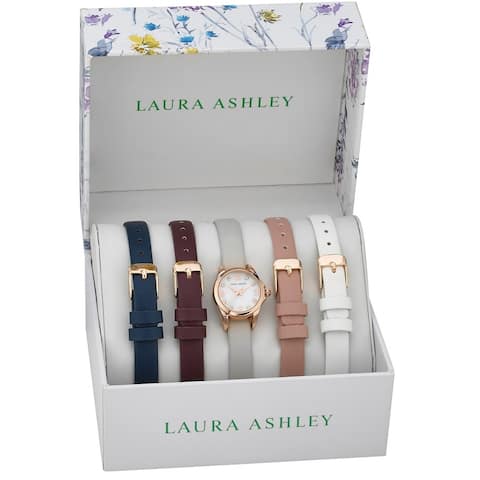 Laura Ashley Womens Mini Strap Watch Set Interchangeable Straps - 3 Colors Available