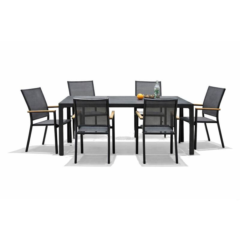 Quay Dark Grey 7-Piece Aluminum Outdoor Dining Set with Tribeca with Ceramic Glass Table Top - N/A