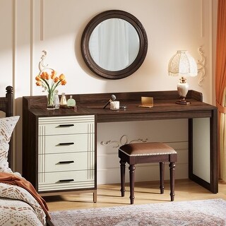 60 Inches Brown Vintage Wood Vanity Desk with 4 Drawers - Bed Bath ...