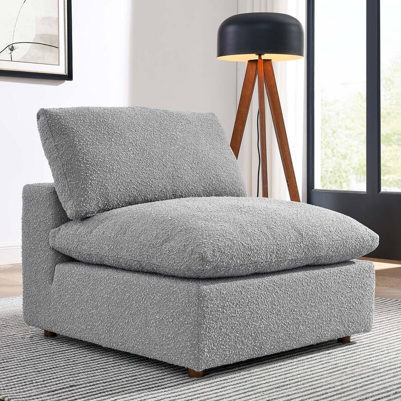 Commix Down Filled Overstuffed Boucle Fabric Armless Chair - Light Gray