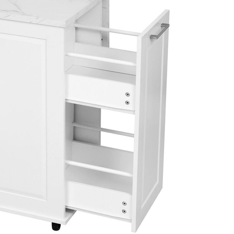 50.7" Kitchen Island with Storage and Concealed Trash Can, Rolling Kitchen Island on 5 Wheels with Drop Leaf, Drawers and Door