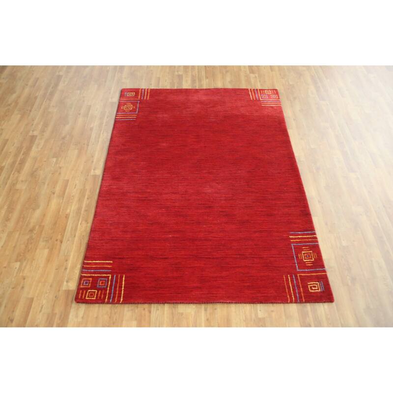 Red Solid Gabbeh Indian Area Rug Handmade Wool Carpet - 5'3" x 7'7"