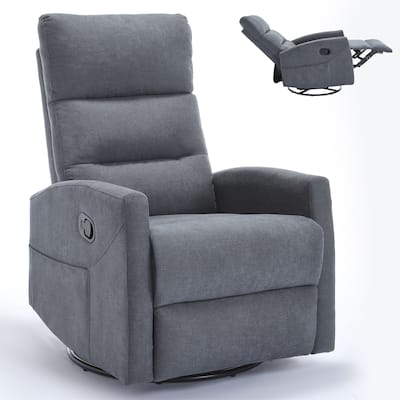 Grey Fabric Swivel Recliner Chair with 360° Rotation Rocking Function and Adjustable Recline