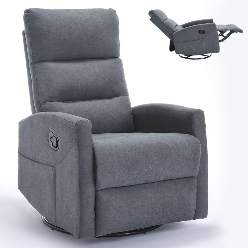 Manual Recliner Chair with Rocker and Swivel in Fabric for Living Room
