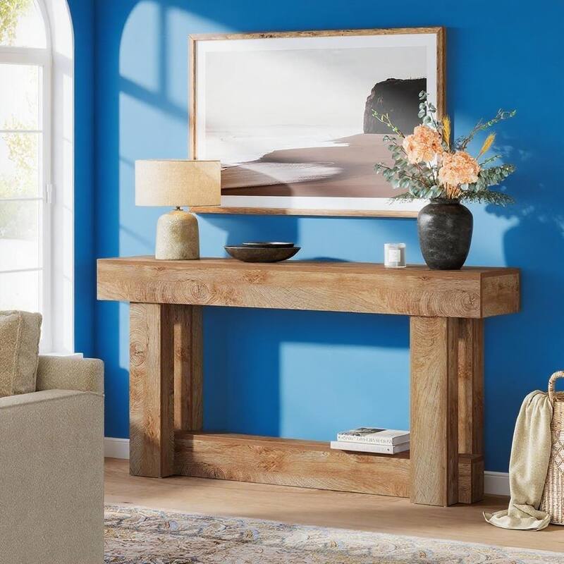 Farmhouse Console Table 63 Inch Engineered Wood MDF Entryway Living Room Hallway Sofa Table with Rustic Wood Finish