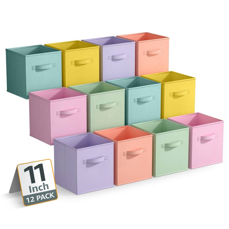 Sorbus 12 Pack Storage Bins - Sturdy Fabric Cubes with Handle - 10.5" L x 10.5" W x 11" H