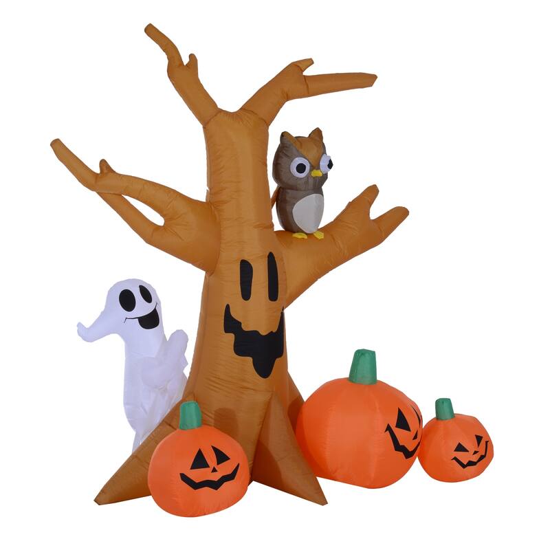 HOMCOM 7.5' Outdoor Tree and Ghost Inflatable Halloween Decoration with Wise Owl and Jack-o'-Lanterns