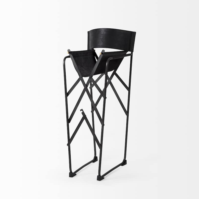 Direttore Black Genuine Leather Seat with Black Metal Frame Counter Stool