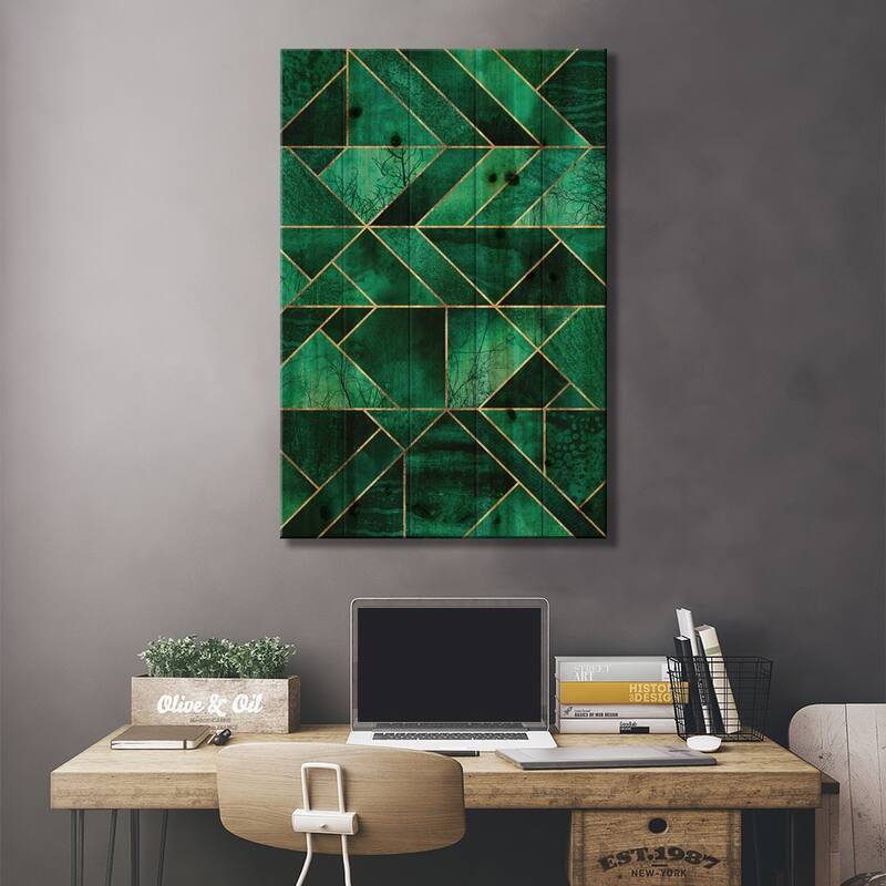 Abstract Nature - Emerald Green Print On Wood by Elisabeth Fredriksson - Multi-Color