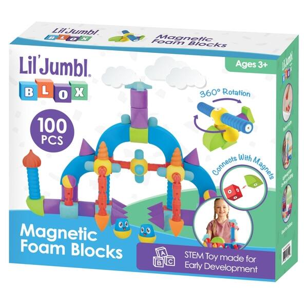 slide 2 of 11, Lil' Jumbl Blox Magnetic Building Blocks Play Set, Toddler Toys 3-6 100-Piece Set