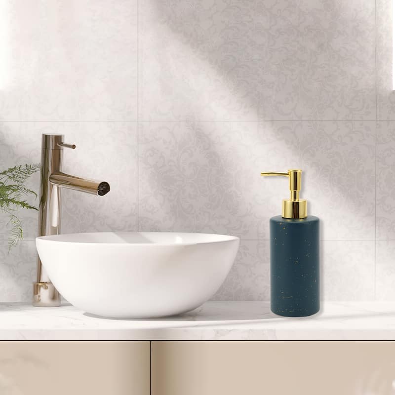 Cylindrical Classic Soap Pump Dispenser for Hotels 350ml 1 Pcs - Gold Tone Blue