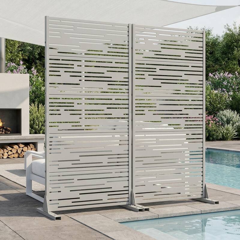 Outdoor Privacy Screen with Stand for Patio Garden Metal Fence Set of 2 - Grey - 59"x30"