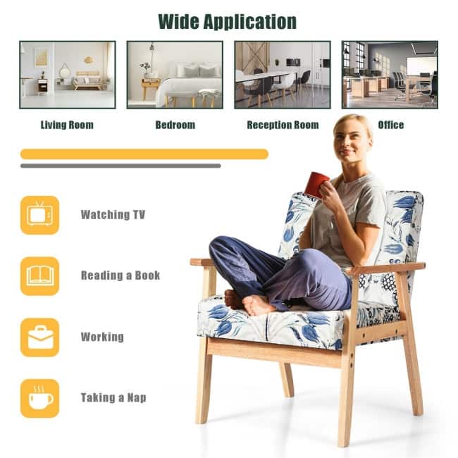 Modern Accent Armchair Fabric Lounge Chair with Rubber Wood Leg - 25" x 26.5" x 32"(L x W x H)