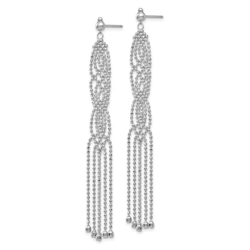 Curata 14k White Gold 73x11mm Dangle Beaded Polished Post Earrings