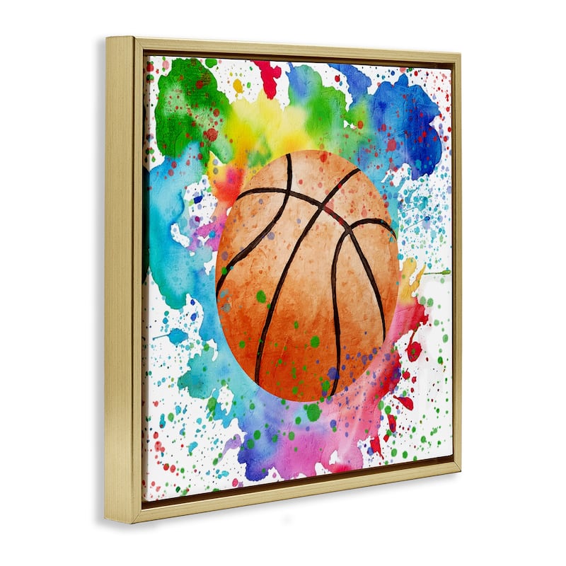 Stupell Basketball with Bright Splash Framed Floater Canvas Wall Art Design By Kim Allen