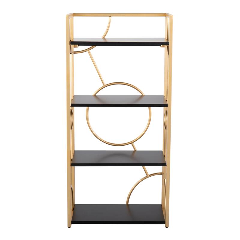 Silver Orchid Loretta Bookcase - Black Wood/Gold Metal