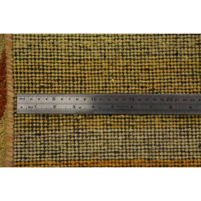 Hand Knotted Oriental 100% Wool Carpet Modern Stripe Yellow & Gold Gabbeh Area Rug - 5' 9'' X 3' 10''