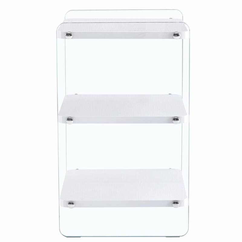 3-Tier Glass Bedside Table, Modern Nightstand with Storage