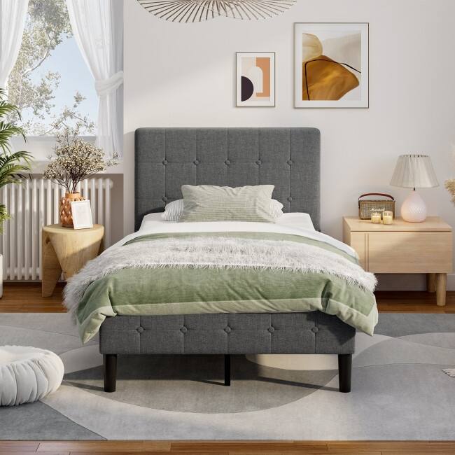 Platform Bed with Button Tufted Headboard