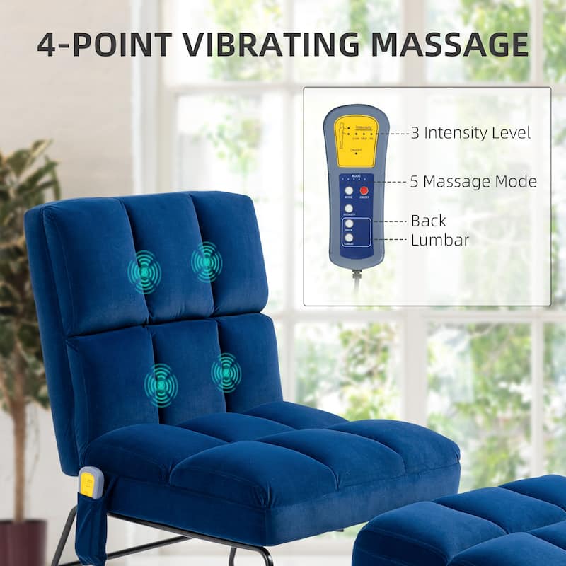 HOMCOM Accent Chair with Ottoman, Velvet Club Chair with Vibration Massage, Remote Control and Metal Legs