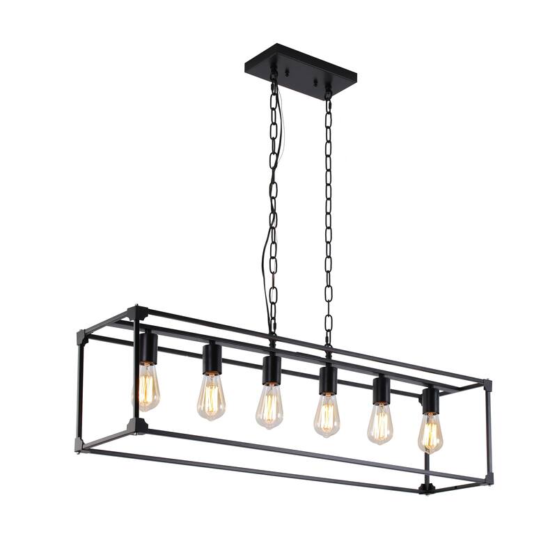 Ezra Farmhouse 41.3 in. Linear 6-Light Chandelier for Kitchen, Dining Room - Matte Black