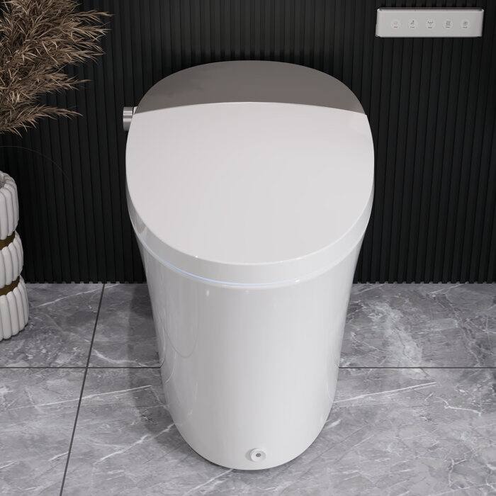 DV-1S0150-V3 Smart Bidet Toilet Elongated, Auto Open/Close Lid, Seat Heat, Foot Kick & Blackout Flush, Premium - White