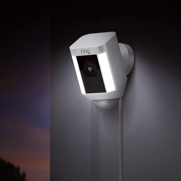 Ring Spotlight Cam Wired Outdoor Rectangle Security Camera White Hear Speak