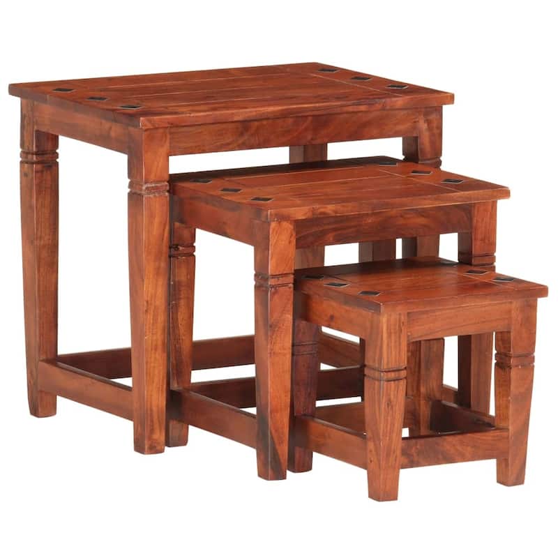 vidaXL Nesting Tables 3 pcs Solid Acacia Wood - 19.3 x 13.4 x 17.7"