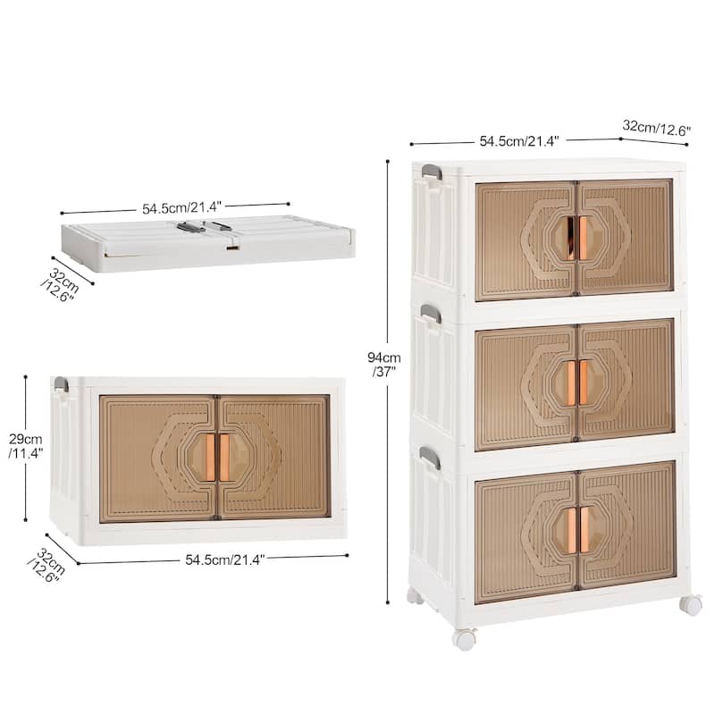 VECELO Storage Bins with Lids, Stackable Storage Bins with Wheels & Folding Plastic Storage Boxes