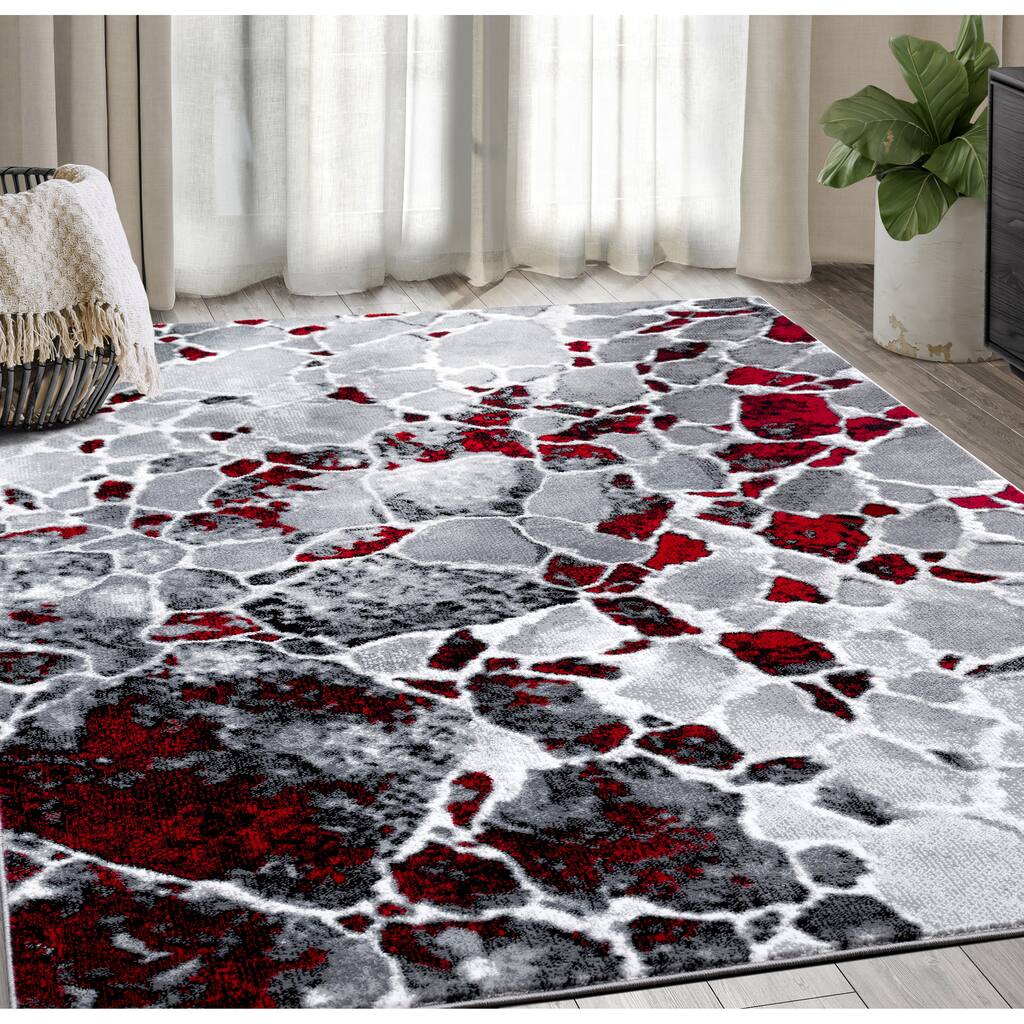 Abani Arto ART270A Contemporary Granite Grey and Red Area Rug