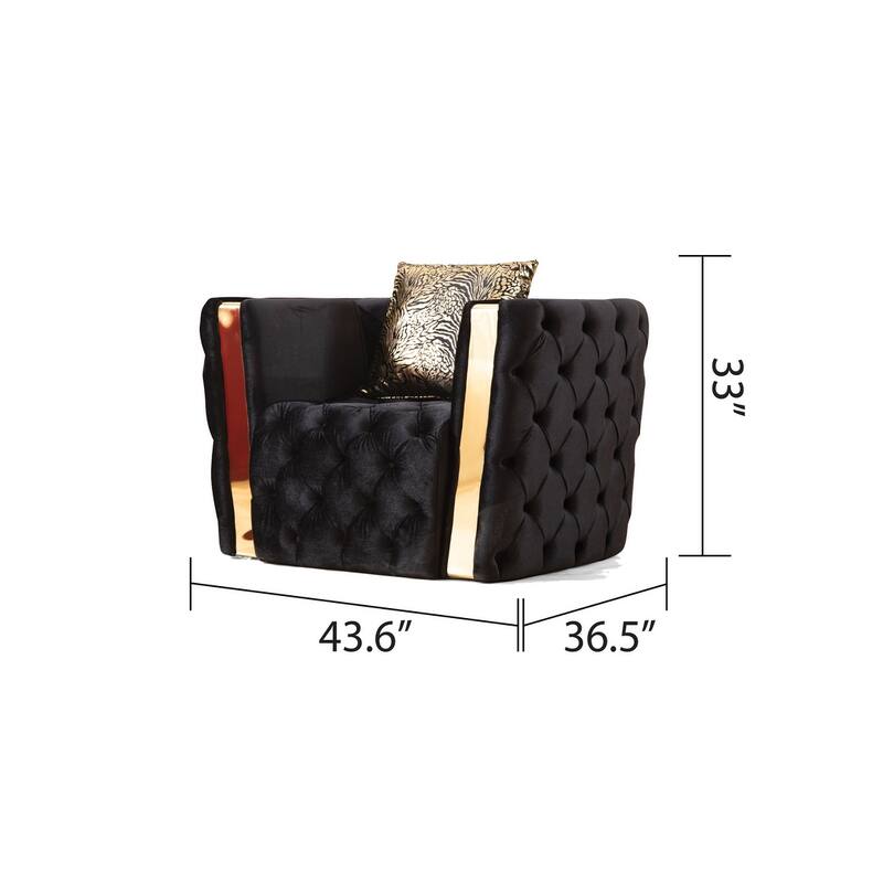 Naomi Button Tufted Chair Finished with Velvet Fabric and Gold Accent - Black